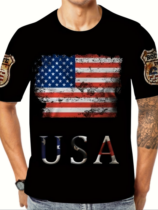 USA American Flag 3D Digital Print Men's T-Shirt – New Summer 2026