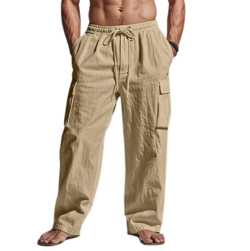 Men's Cotton Linen Cargo Pants – Elastic Waist Summer Fit