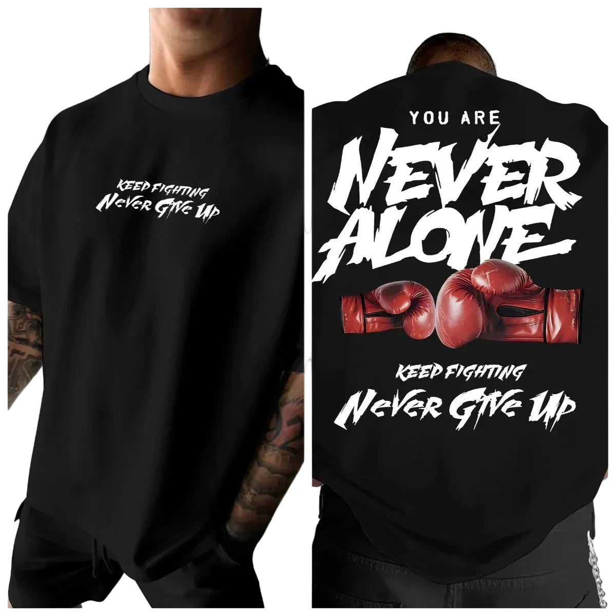 KEEP FIGHTING NEVER GIVE UP Casual Streetwear Men T Shirt Cotton Tee Women Oversized Loose Summer O-Neck Fitness Lovers Gifts