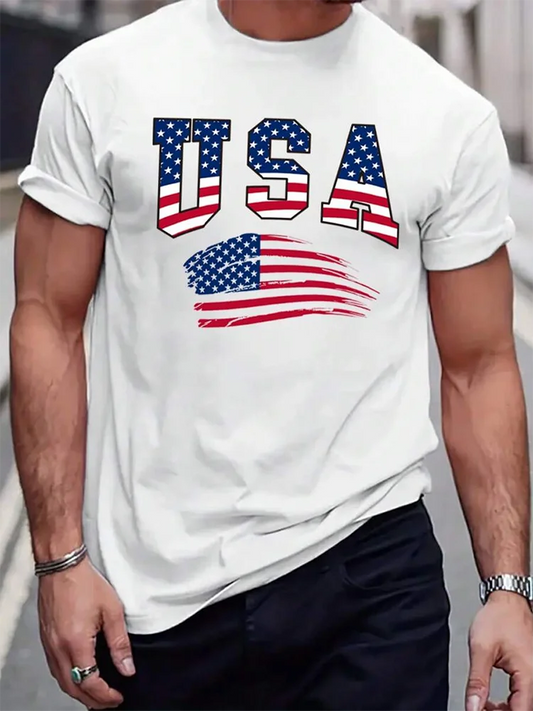 USA Flag Print Men's Graphic T-Shirt – Patriotic American Flag Tee | Short Sleeve Casual Summer Top