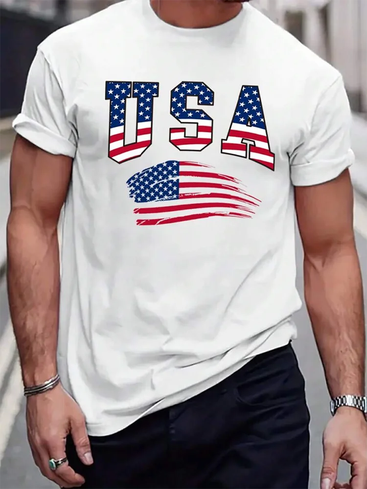 USA Flag Print Men’s Graphic T-Shirt – Classic Patriotic Style