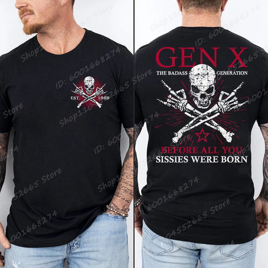Funny Gen X The Badass Generation Raised By Wolves T-Shirt Short Sleeve T-shirts Men's Streetwear Tops Funny Generation X Shirt