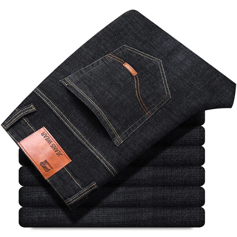 Spring Autumn New Mens Black Blue Pants Pure Color Stretch Jeans Street Casual Slim Fit Trousers Male Wash Skinny Jeans for Men