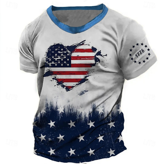 Men's Freedom Print American Flag T-Shirt – Short Sleeve Casual Summer Tee