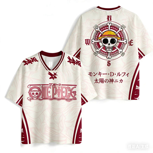 One Piece Straw Pirates Oversized V-Neck Jersey 3D Quick Dry T-Shirt For Men Women Kids Anime Fan Tee Summer Streetwear