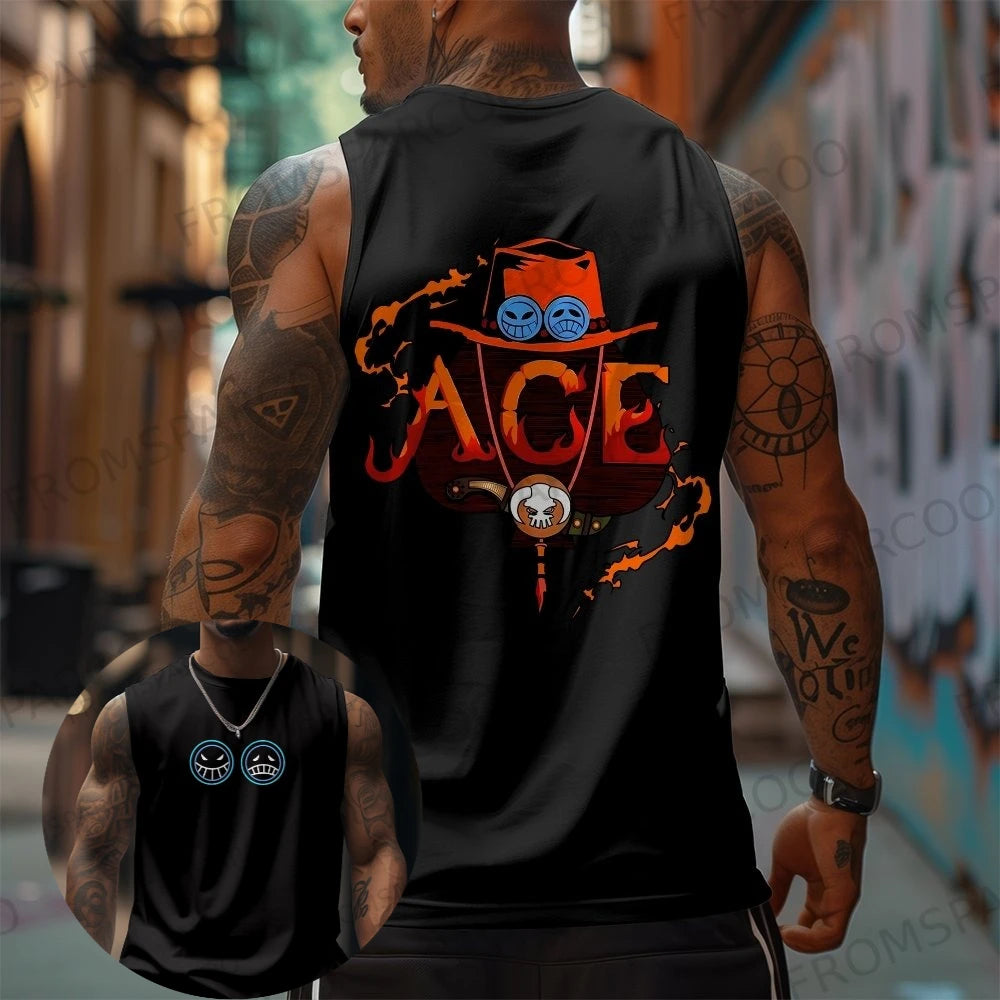One Piece Anime Luffy Peripheral Printed Pure Cotton Tank Top2025 Fitness Men Loose Sporty Summer Fashion Top