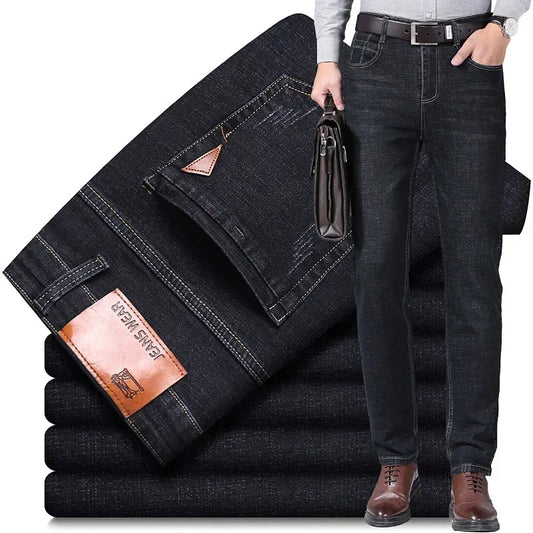 Spring Autumn New Mens Black Blue Pants Pure Color Stretch Jeans Street Casual Slim Fit Trousers Male Wash Skinny Jeans for Men