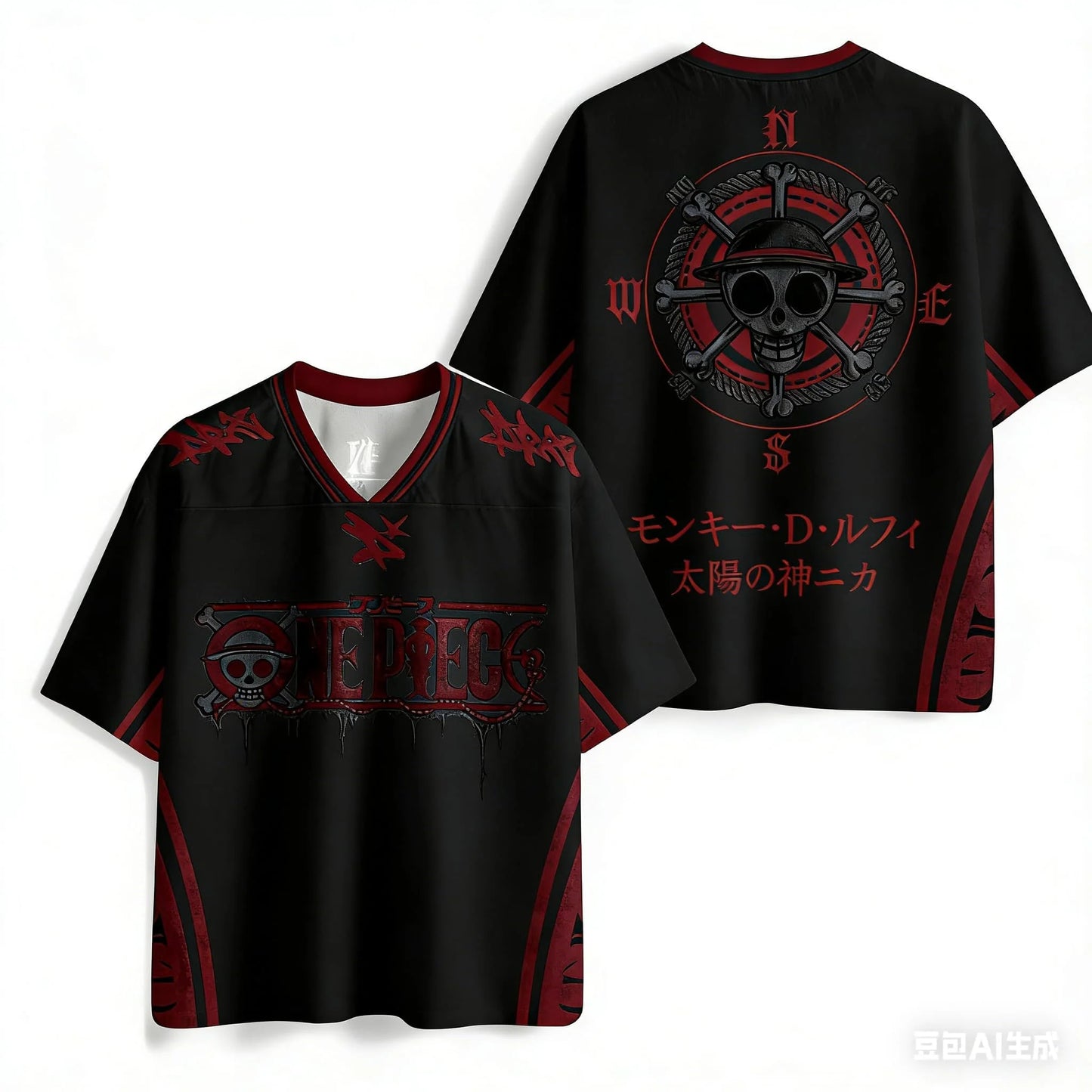 One Piece Straw Pirates Oversized V-Neck Jersey 3D Quick Dry T-Shirt For Men Women Kids Anime Fan Tee Summer Streetwear