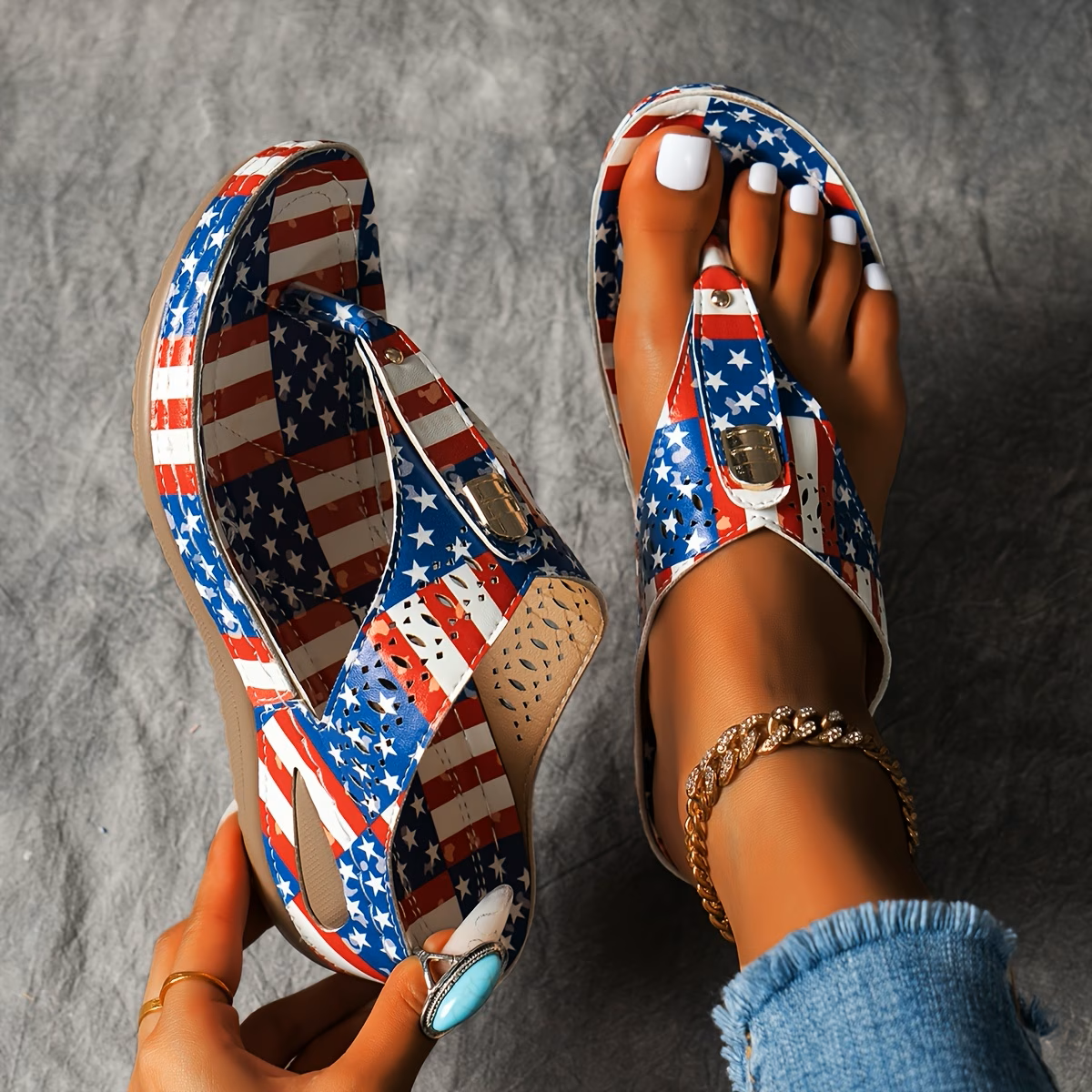 Stars & Stripes Wedge Sandals – Patriotic Style for Summer Fun