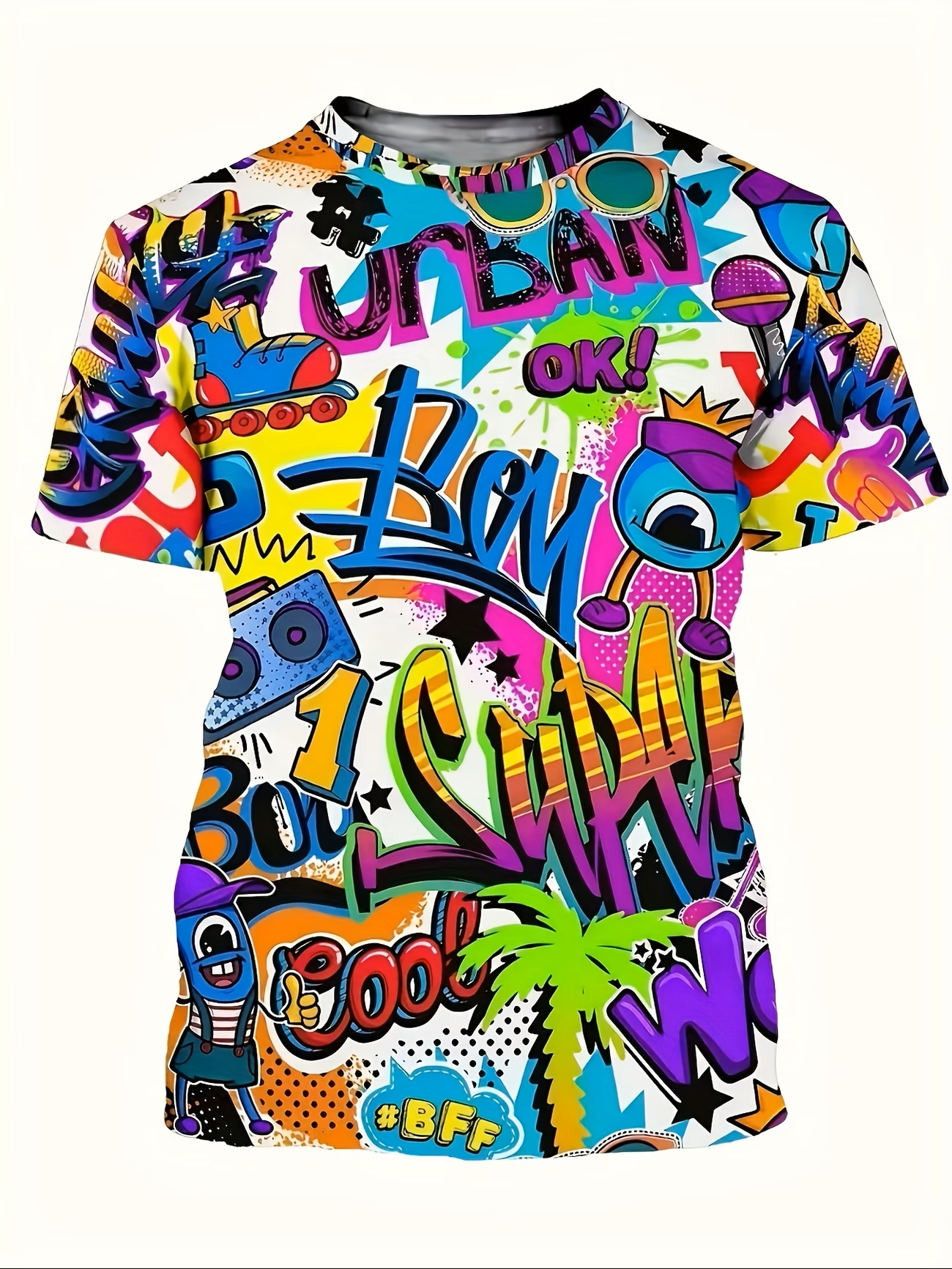 Digital Graffiti & Cartoon Tee – Bold Urban Streetwear