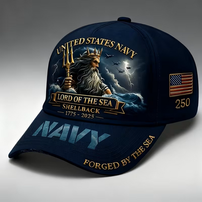 US Navy Shellback Cap 250th Anniversary 1775–2025 Master of the Seas | Polyester Fiber Street Style