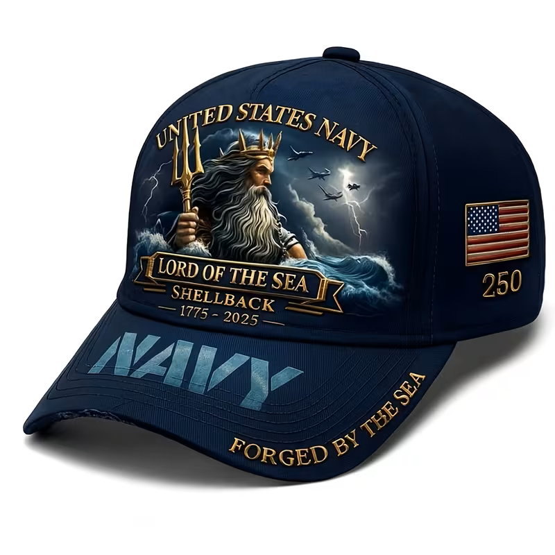 US Navy Shellback Cap 250th Anniversary 1775–2025 Master of the Seas | Polyester Fiber Street Style