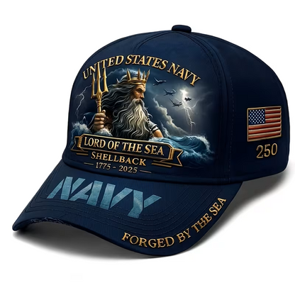 US Navy Shellback Cap 250th Anniversary 1775–2025 Master of the Seas | Polyester Fiber Street Style