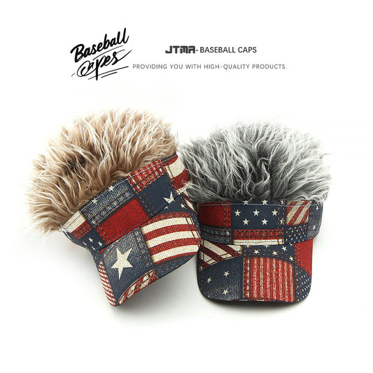 Cross-Border Hat Men's Wig Cap Spring and Autumn New Five-Pointed Star American Flag Printed Baseball Cap Street Peaked Cap