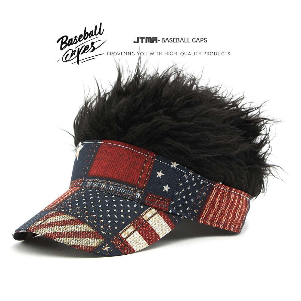 Cross-Border Hat Men's Wig Cap Spring and Autumn New Five-Pointed Star American Flag Printed Baseball Cap Street Peaked Cap