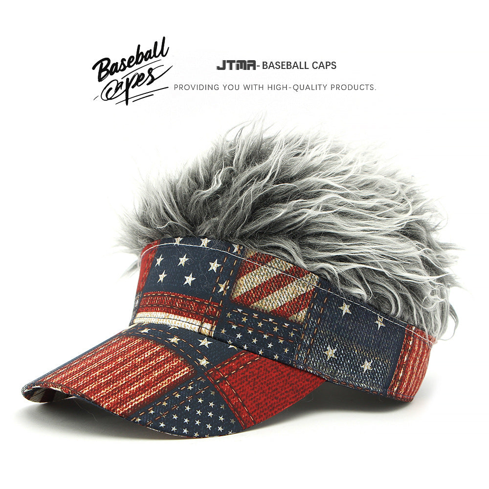 Cross-Border Hat Men's Wig Cap Spring and Autumn New Five-Pointed Star American Flag Printed Baseball Cap Street Peaked Cap