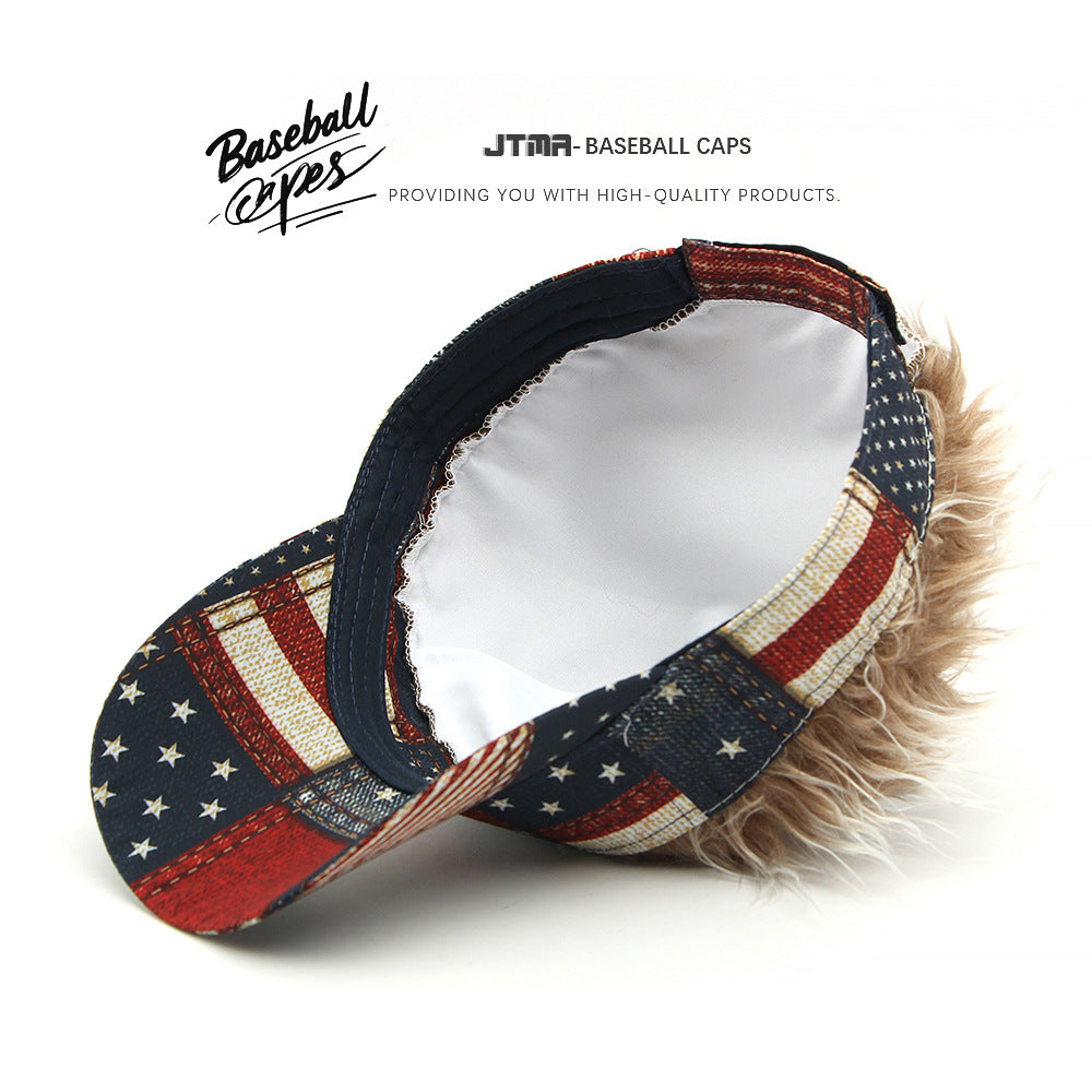 Cross-Border Hat Men's Wig Cap Spring and Autumn New Five-Pointed Star American Flag Printed Baseball Cap Street Peaked Cap