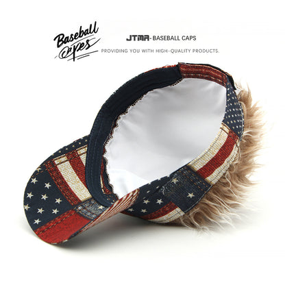 Cross-Border Hat Men's Wig Cap Spring and Autumn New Five-Pointed Star American Flag Printed Baseball Cap Street Peaked Cap