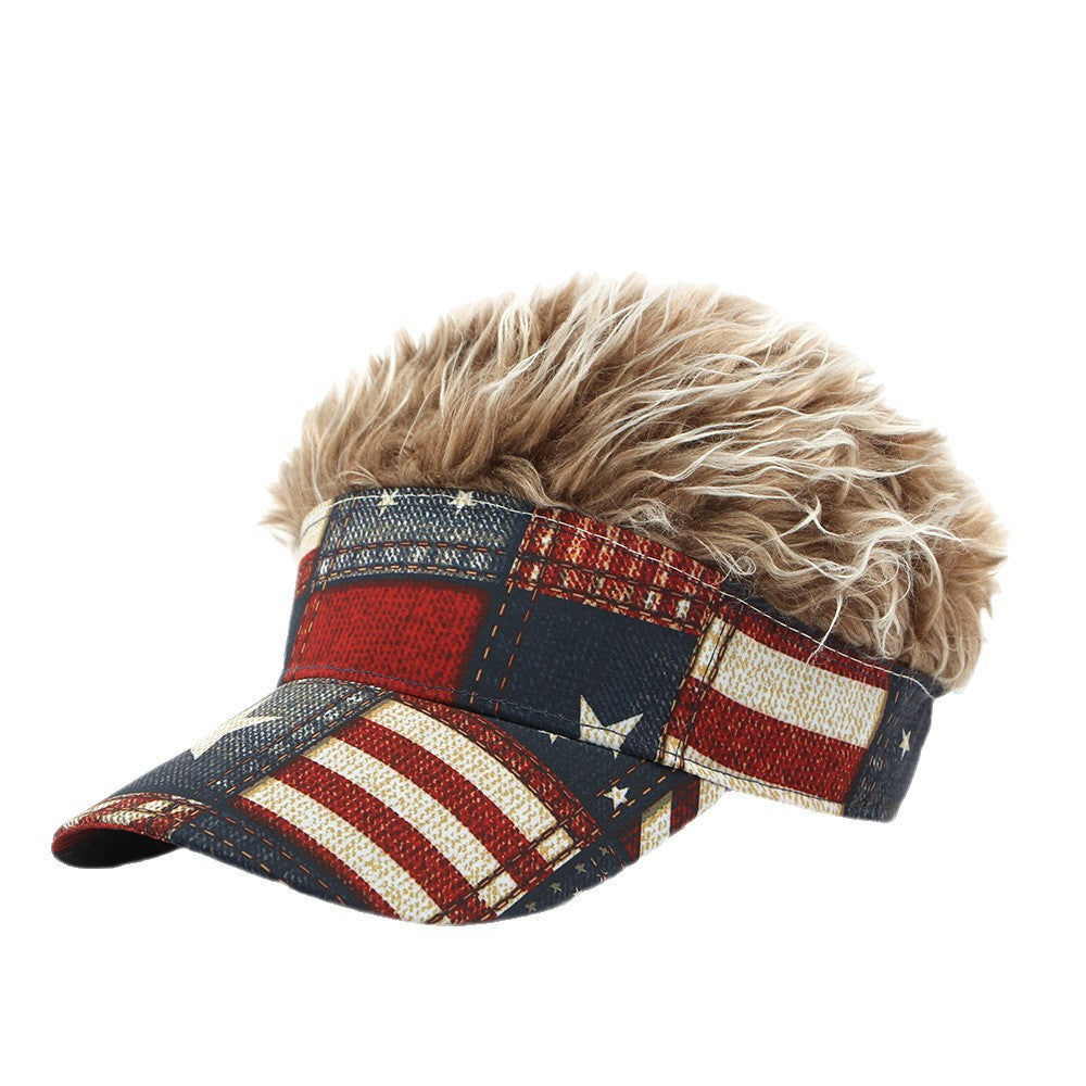 Cross-Border Hat Men's Wig Cap Spring and Autumn New Five-Pointed Star American Flag Printed Baseball Cap Street Peaked Cap