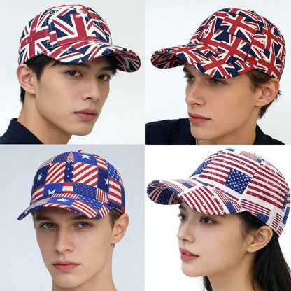 European and American Cross-Border Hats, Uk and Us Outdoor Sun Protection Hats, British Style Union Jack Flag and Stars and Stripes Baseball Caps