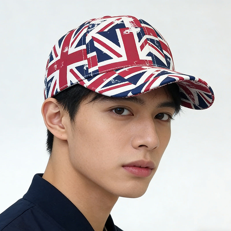 European and American Cross-Border Hats, Uk and Us Outdoor Sun Protection Hats, British Style Union Jack Flag and Stars and Stripes Baseball Caps