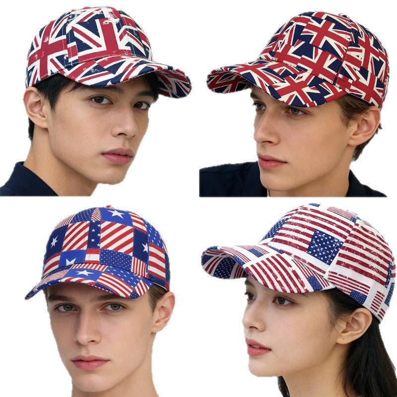 European and American Cross-Border Hats, Uk and Us Outdoor Sun Protection Hats, British Style Union Jack Flag and Stars and Stripes Baseball Caps