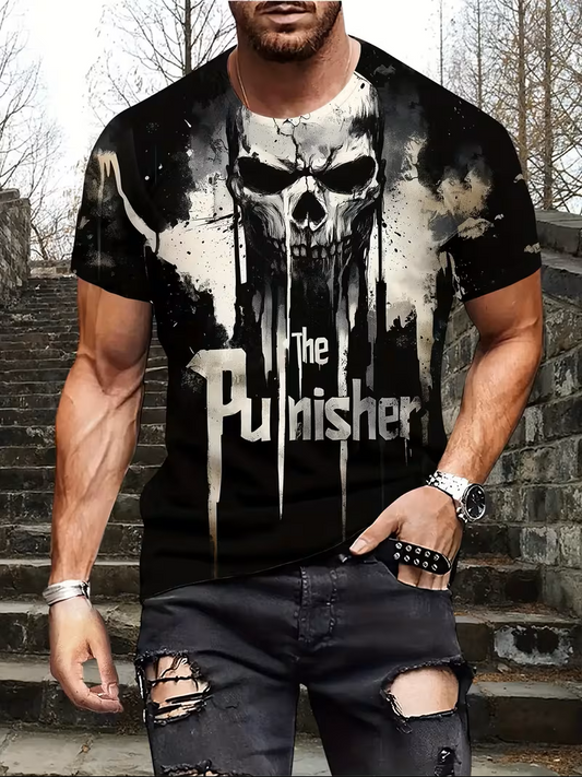 Men's Skull Print T-Shirt – Breathable 3D Digital Print, Wrinkle-Resistant, Plus Size, Perfect for Summer & Casual Wear