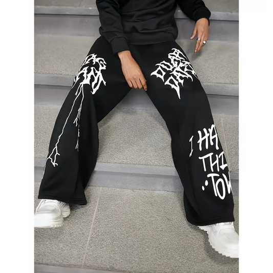 Men's Graffiti Lightning Bolt Sweatpants – Black & White | Gym & Casual Wear