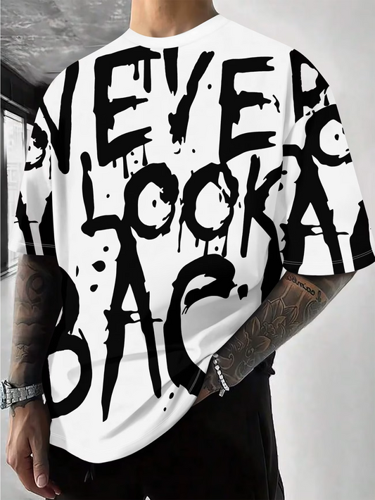 Men's Short Sleeve Crew Neck T-Shirt – "Never Look Back" Graffiti Letter Print