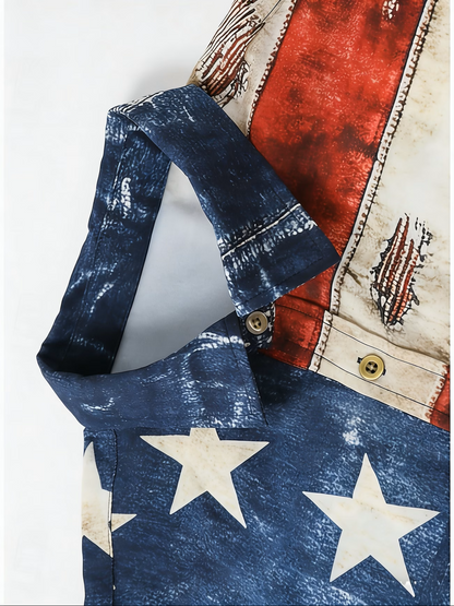 Men's Flag Shirt | Button-Up, Loose Long Sleeve, Comfortable & Casual, Perfect for Vacation, Street Style, Spring/Autumn