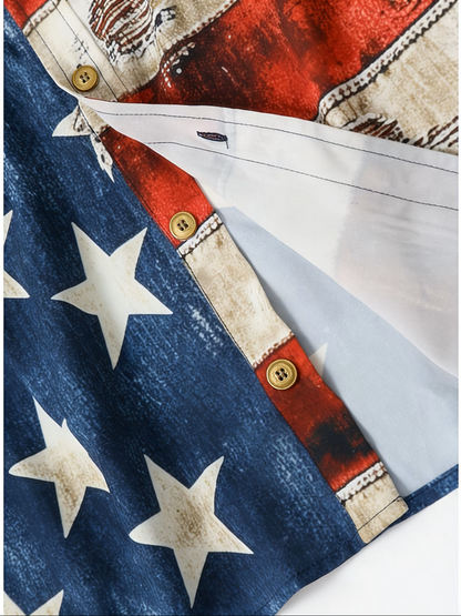 Men's Flag Shirt | Button-Up, Loose Long Sleeve, Comfortable & Casual, Perfect for Vacation, Street Style, Spring/Autumn