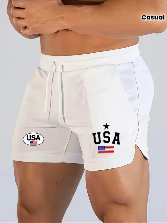 Men's USA Flag Gym Shorts – Slim Fit, Quick-Dry