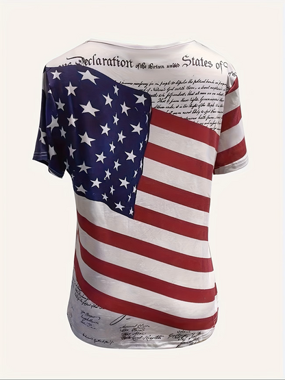 USA Flag & Declaration of Independence V-Neck – A Patriotic Statement