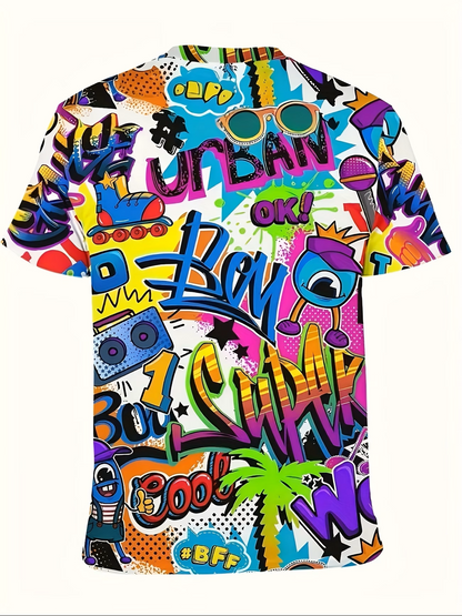 Digital Graffiti & Cartoon Tee – Bold Urban Streetwear