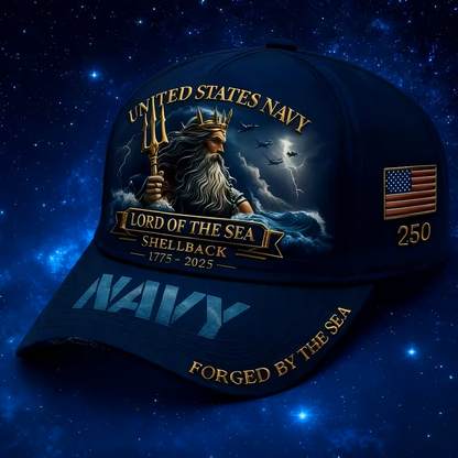 US Navy Shellback Cap 250th Anniversary 1775–2025 Master of the Seas | Polyester Fiber Street Style