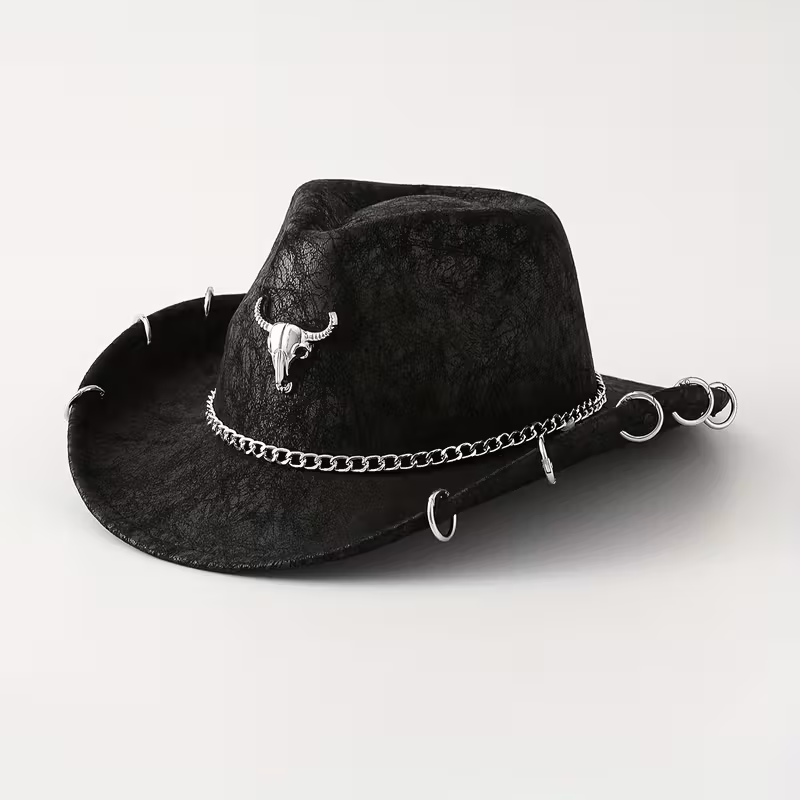 Unisex PU Suede Cowboy Hat – Western Punk Rock Edge