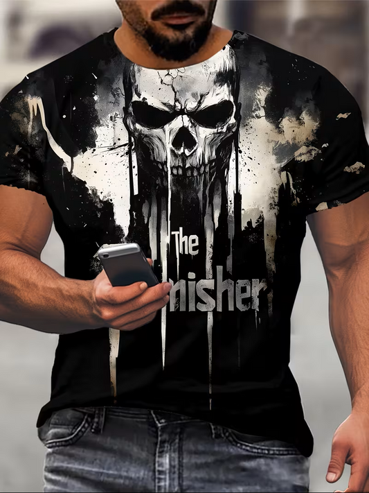 Men's Skull Print T-Shirt – Breathable 3D Digital Print, Wrinkle-Resistant, Plus Size, Perfect for Summer & Casual Wear