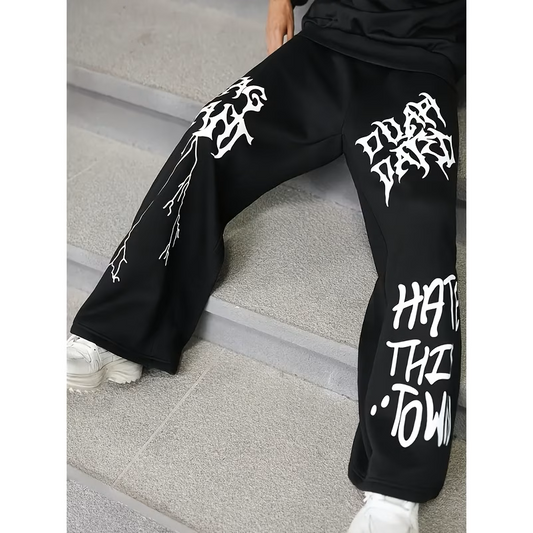 Men's Graffiti Lightning Bolt Sweatpants – Black & White | Gym & Casual Wear