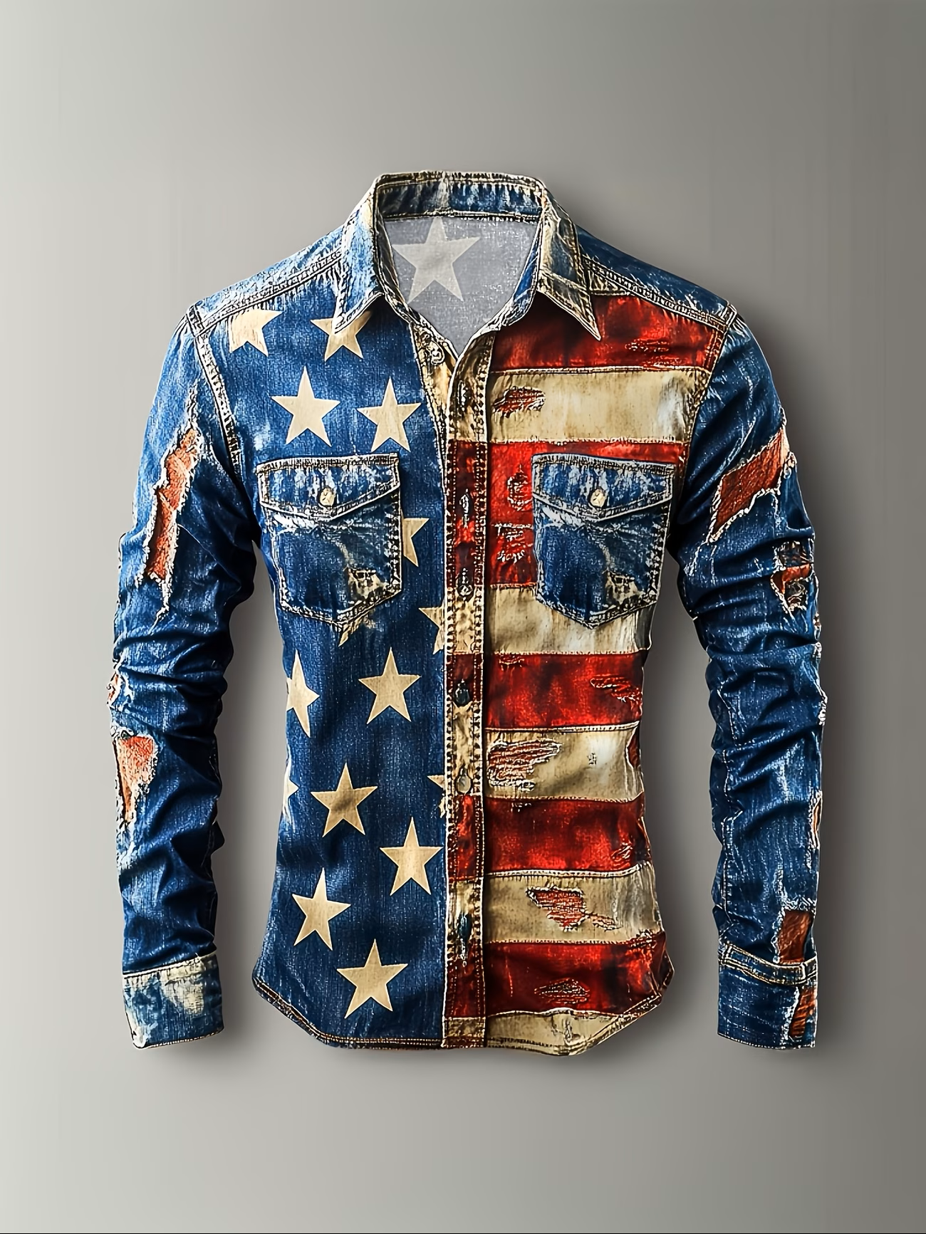 Men's Flag Shirt | Button-Up, Loose Long Sleeve, Comfortable & Casual, Perfect for Vacation, Street Style, Spring/Autumn