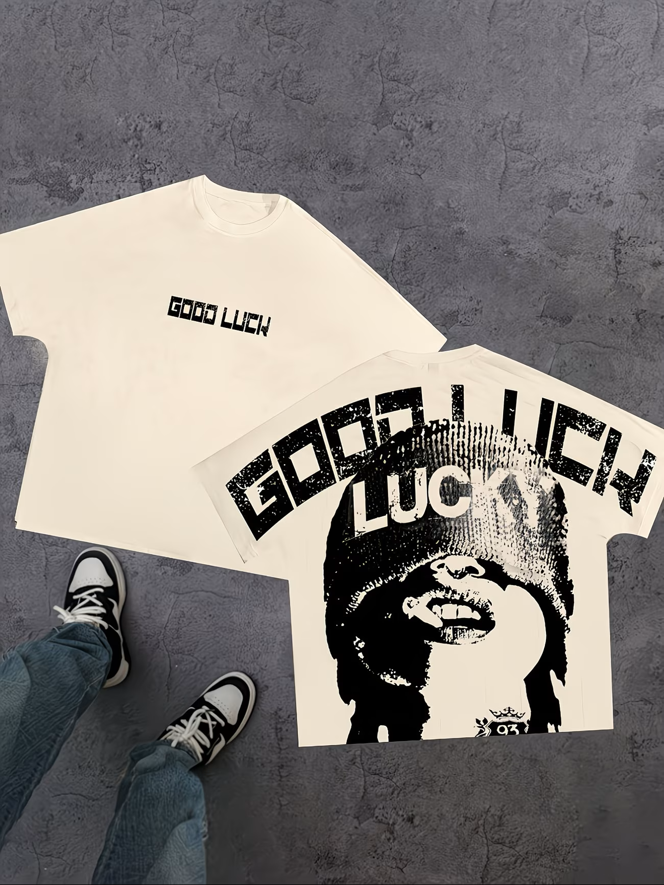 GOOD LUCK Tee – Cream Graphic