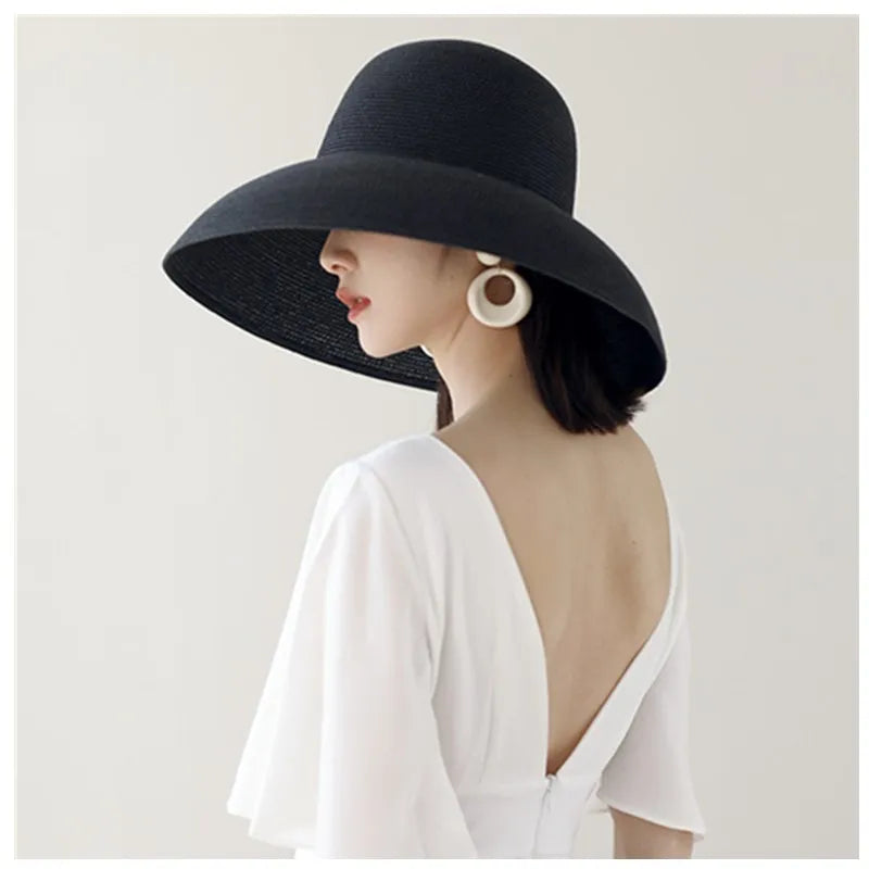 Women's Wide Brim Straw Sun Hat – Foldable Hepburn Style | Beach & Travel