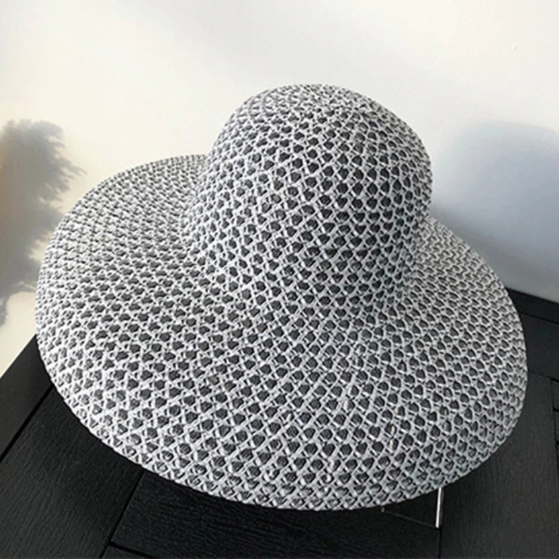 Vintage Wide Brim Straw Hat | Breathable Patchwork Beach Cap for Women