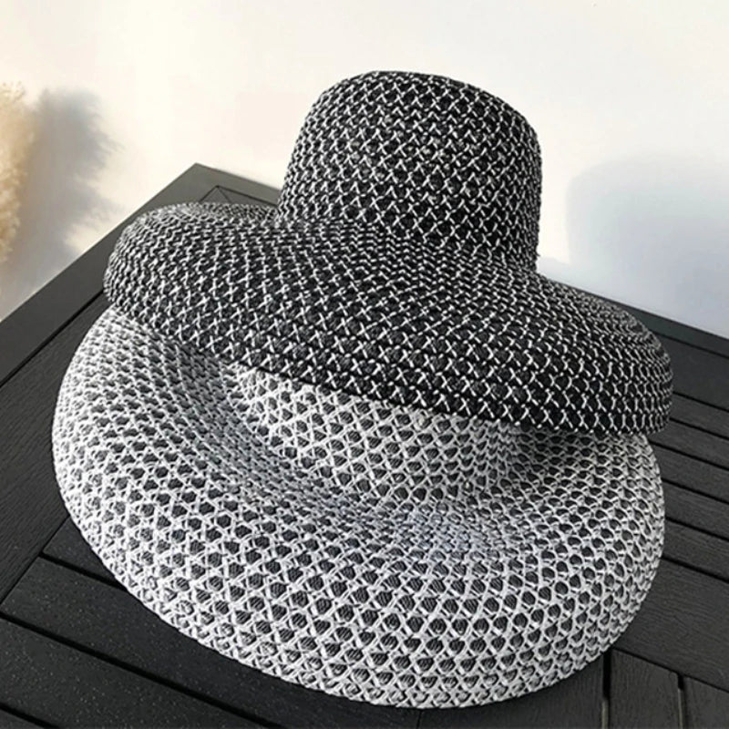 Vintage Wide Brim Straw Hat | Breathable Patchwork Beach Cap for Women