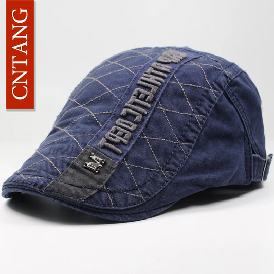 Vintage Plaid Beret Flat Cap – Men's 100% Cotton Adjustable Newsboy Hat | Casual Retro Visor Cap