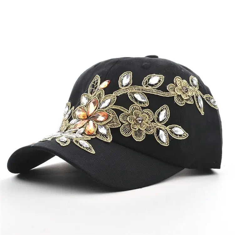 COKK Women’s Baseball Cap – Floral Denim Elegance