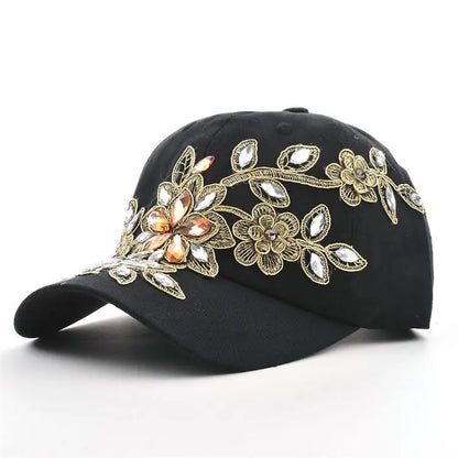 COKK Women’s Baseball Cap – Floral Denim Elegance