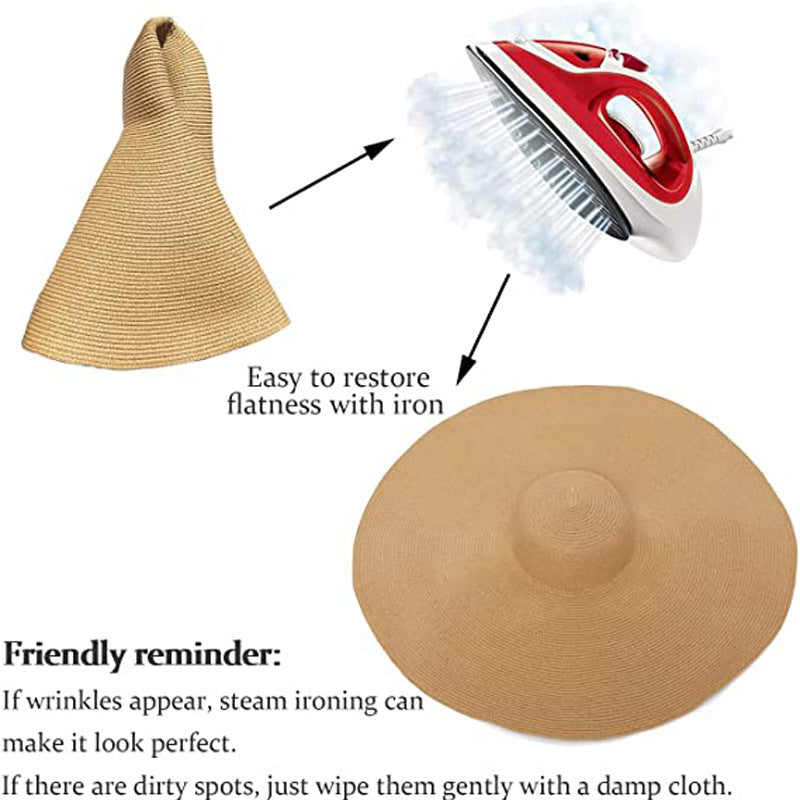 Cross-Border European and American Cross-Border Oversized Brim 70cm Diameter Straw Hat Women's Sun Protection Travel Hat Summer Dome Sun Hat