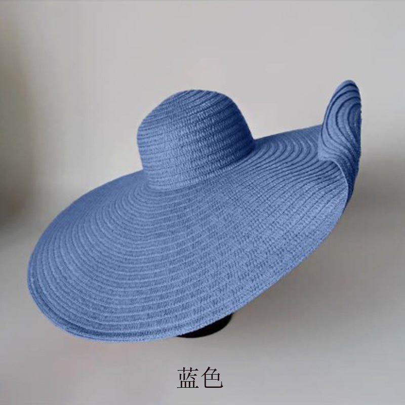 Cross-Border European and American Cross-Border Oversized Brim 70cm Diameter Straw Hat Women's Sun Protection Travel Hat Summer Dome Sun Hat