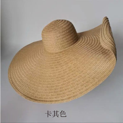 Cross-Border European and American Cross-Border Oversized Brim 70cm Diameter Straw Hat Women's Sun Protection Travel Hat Summer Dome Sun Hat