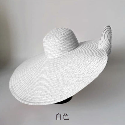 Cross-Border European and American Cross-Border Oversized Brim 70cm Diameter Straw Hat Women's Sun Protection Travel Hat Summer Dome Sun Hat